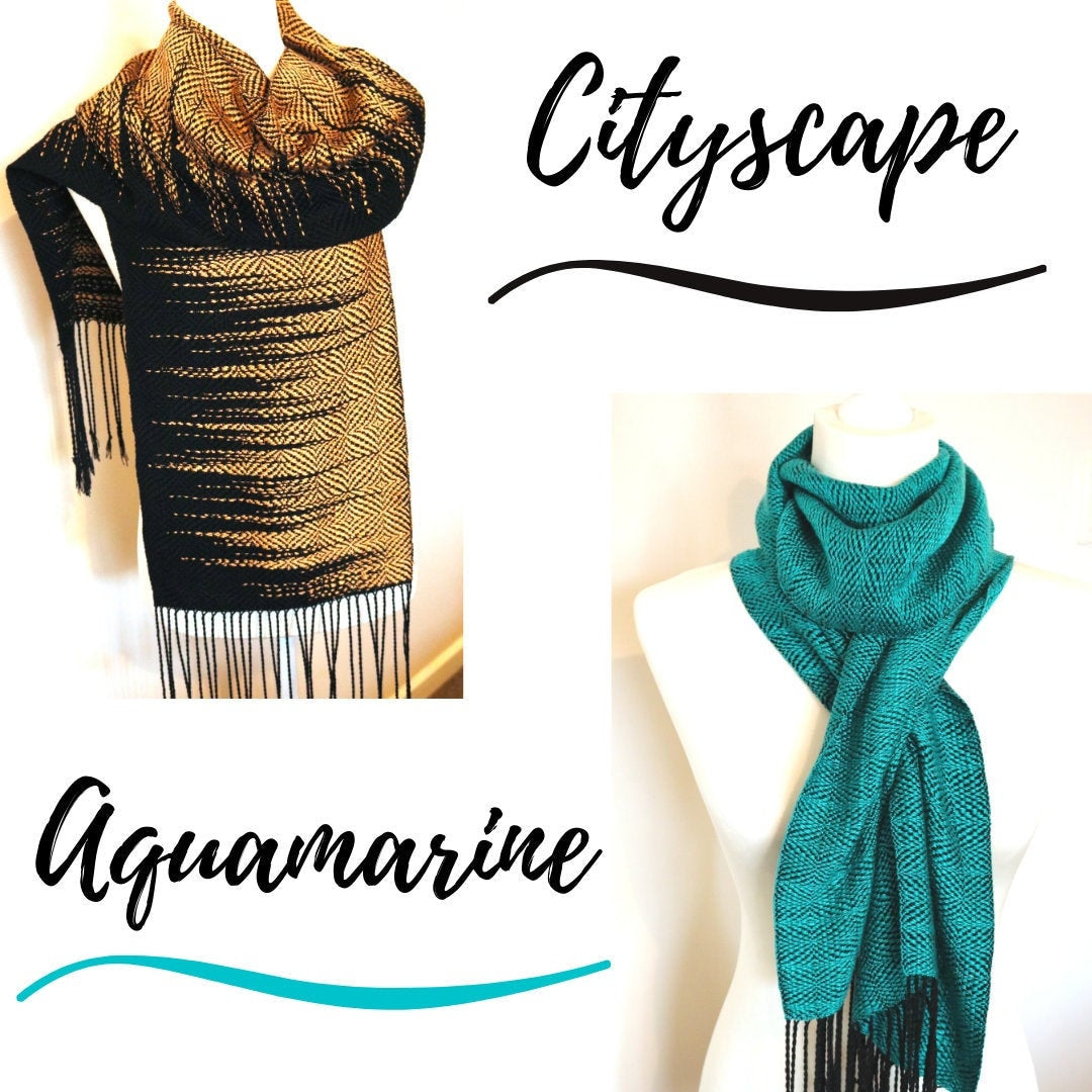 Floor loom or table loom PDF pattern, Cityscape Scarf and Aquamarine Scarf, 4 shaft pattern, digital download